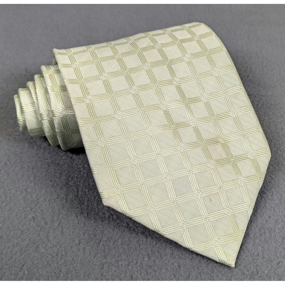 Ermenegildo Zegna Tie Mens Green Silk Check Jacquard Pattern Made In Italy